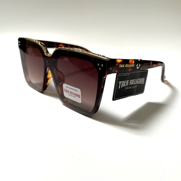 New Original TRUE RELIGION Square Sunglasses Oversized Acetate Rhinestone Trim X - Picture 1 of 7